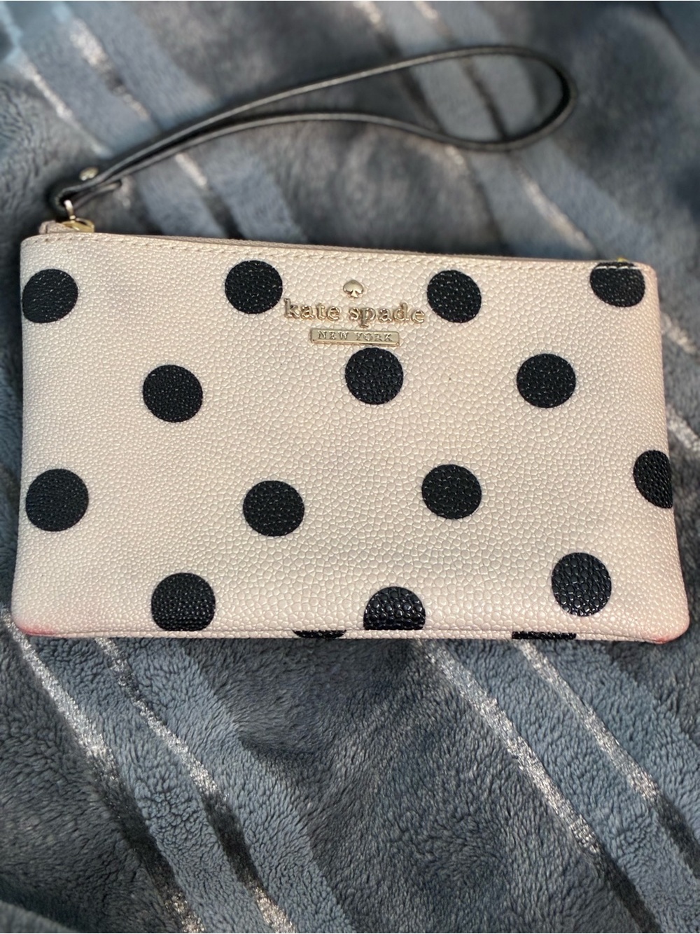 kate spade Cream and Black Polka Dot Wristlet Clutch